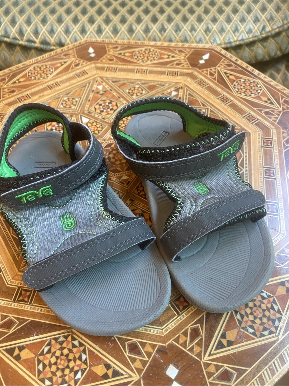 Teva Kids Gray and Green Adjustable Hook-and-Loop Sandals